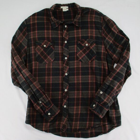 Distressed Carbon 2 Cobalt Mens L India Cotton Red Plaid Soft Flannel Shirt - Picture 2 of 7
